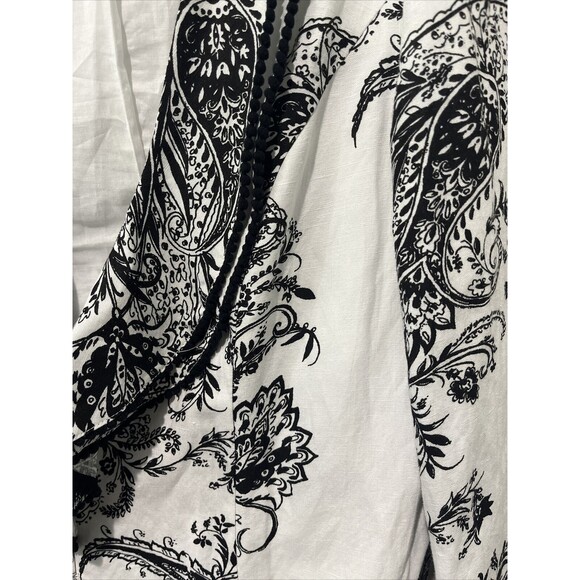 CHICOS Jacket 2 Large Black White Linen Blend Open Blazer Floral Paisley Drape - Picture 5 of 8